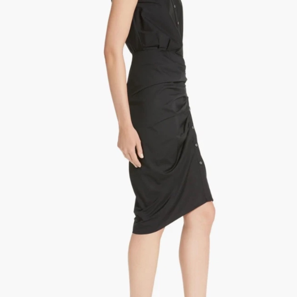 Veronica Beard Black Button-Front Ruched Midi Ski… - image 3